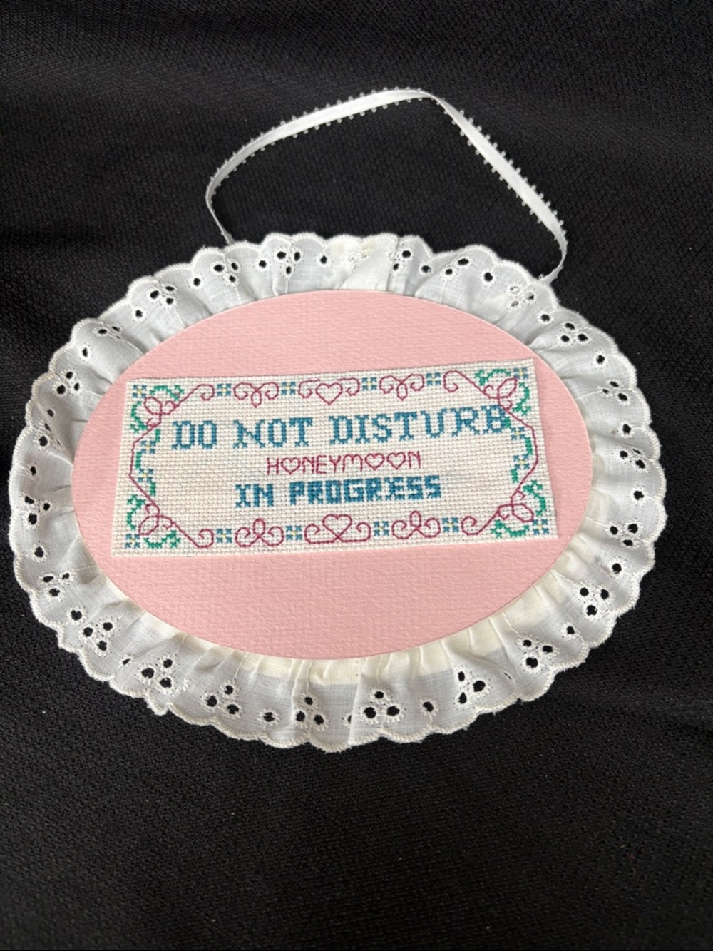 Do Not Disturb 'Honeymoon in Progress'  Cross-Stitch door hanger